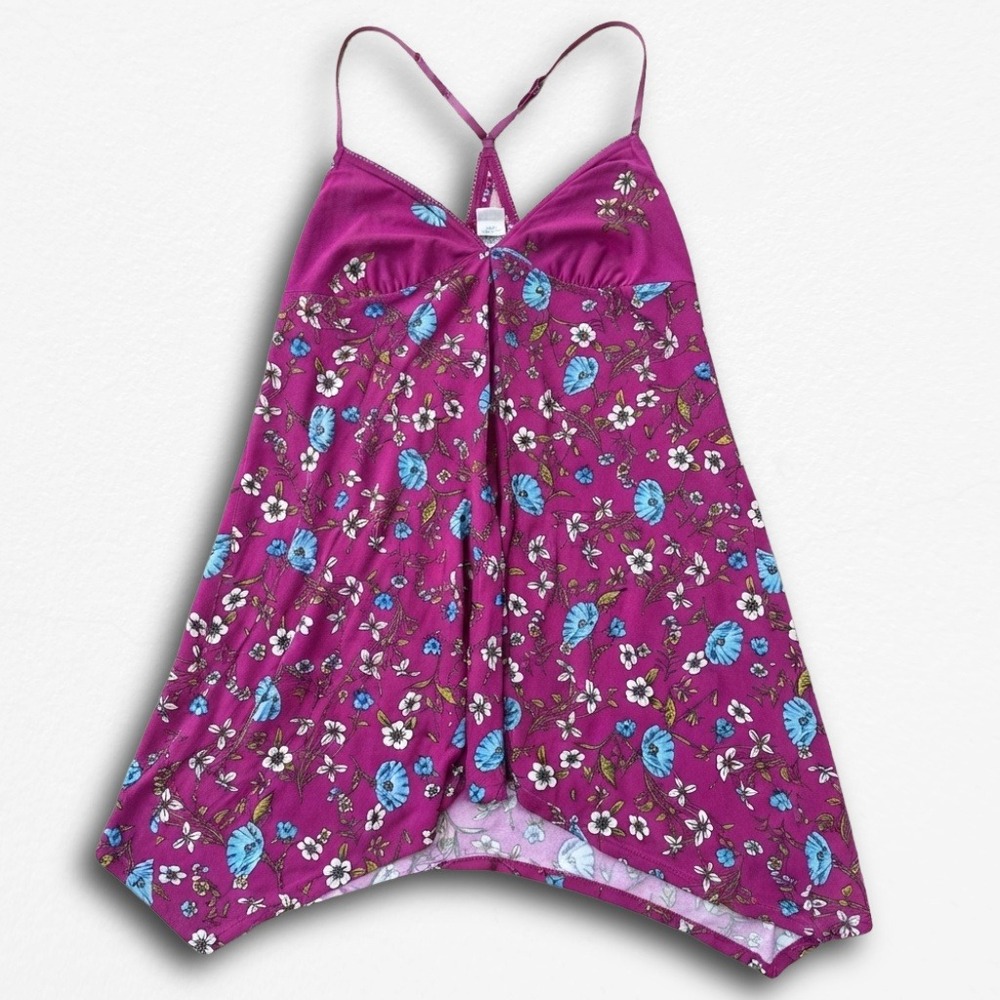 Linea Donatella Magenta Floral Lace Racerback Handkerchief Hem Chemise Nightgown